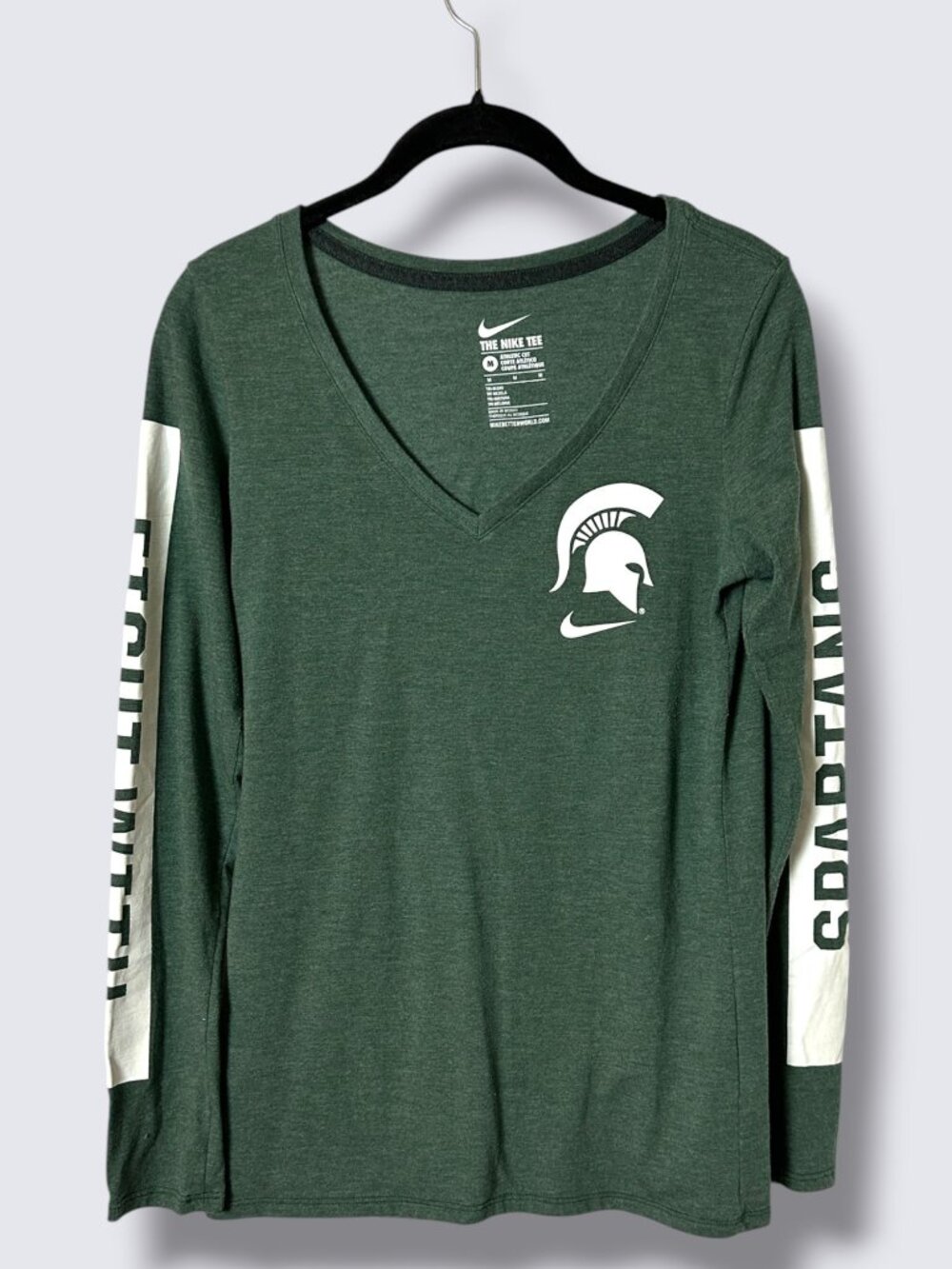 Michigan State Spartans Nike AthleticCut Green Long Sleeve V-Neck Tee Shirt Athl